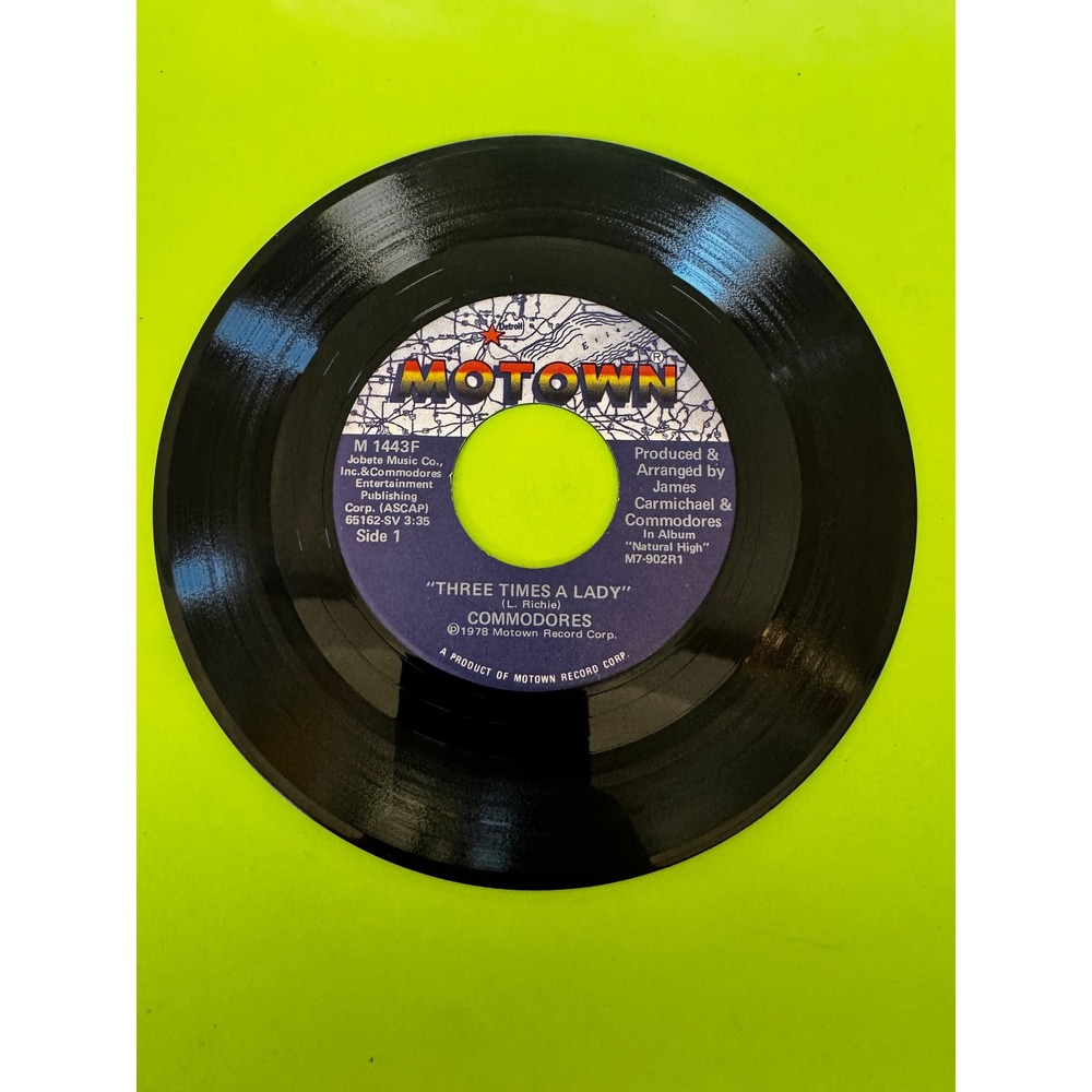 Commodores Three Times A Lady Motown 45 RPM Vinyl 7 Inch Single M 1443F 1978